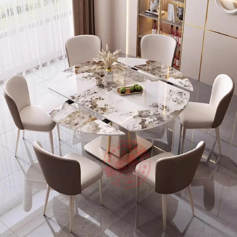 

Round Kitchen Dining Table Set Mobile Console Living Room Luxury Nordic Table Modern Center Juegos De Comedor Home Furniture