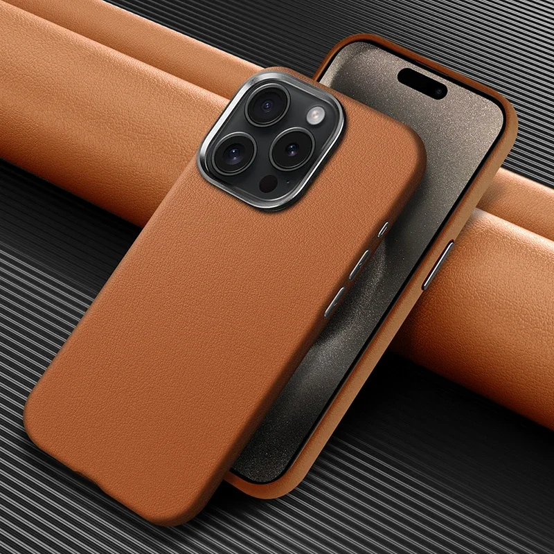 Luxury Plain Skin Leather Phone Case for iPhone 15 Pro Max Business Shockproof Protect Back Cover Good Touch