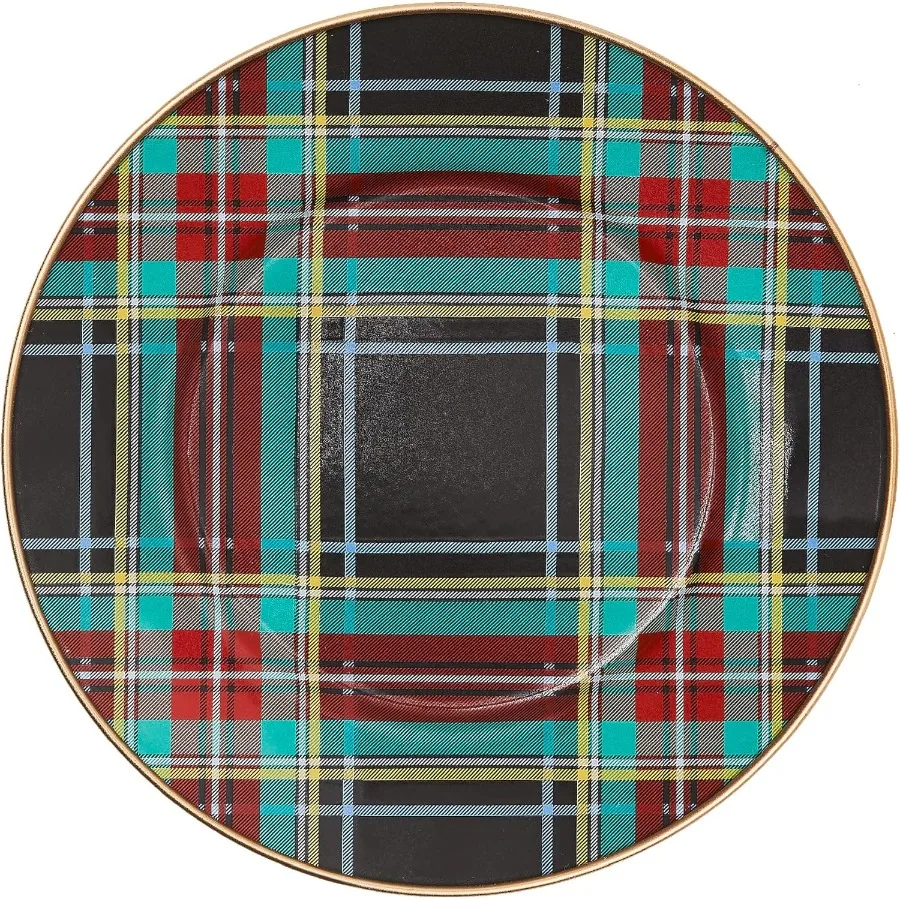 

Enamel Salad and Dessert Plate Small Plate for a Dessert or Appetizer Dish 8 Inches Black Tartan
