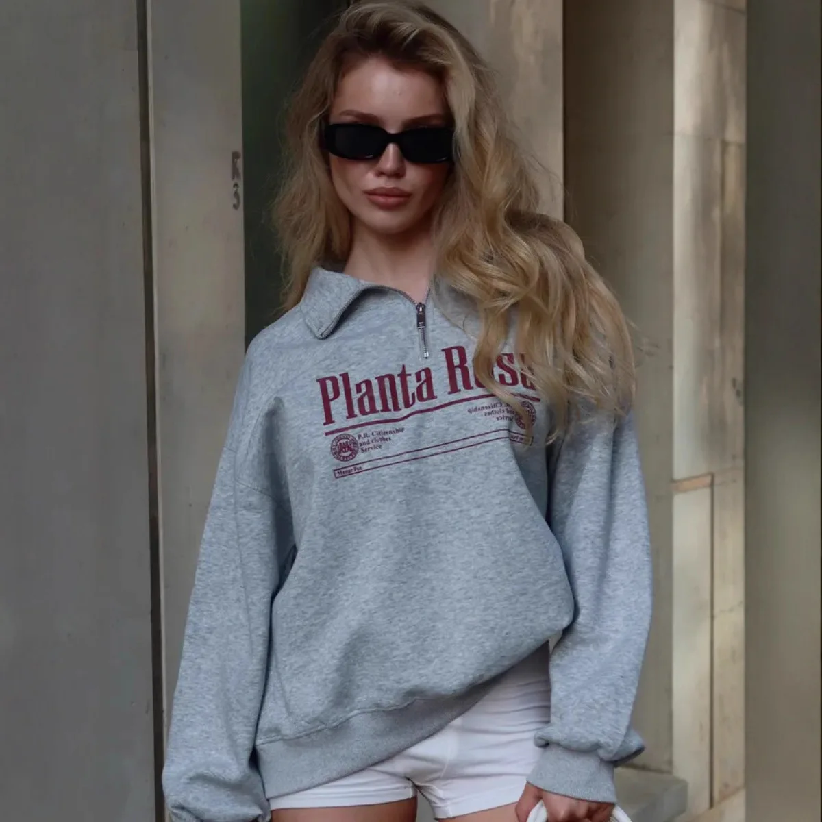 

Women's Sweatshirt 2025 Autumn Winter Warm Sweatshirt Lazy Style Collared Half Zip Letter Print Loose Versatile Trendy Top