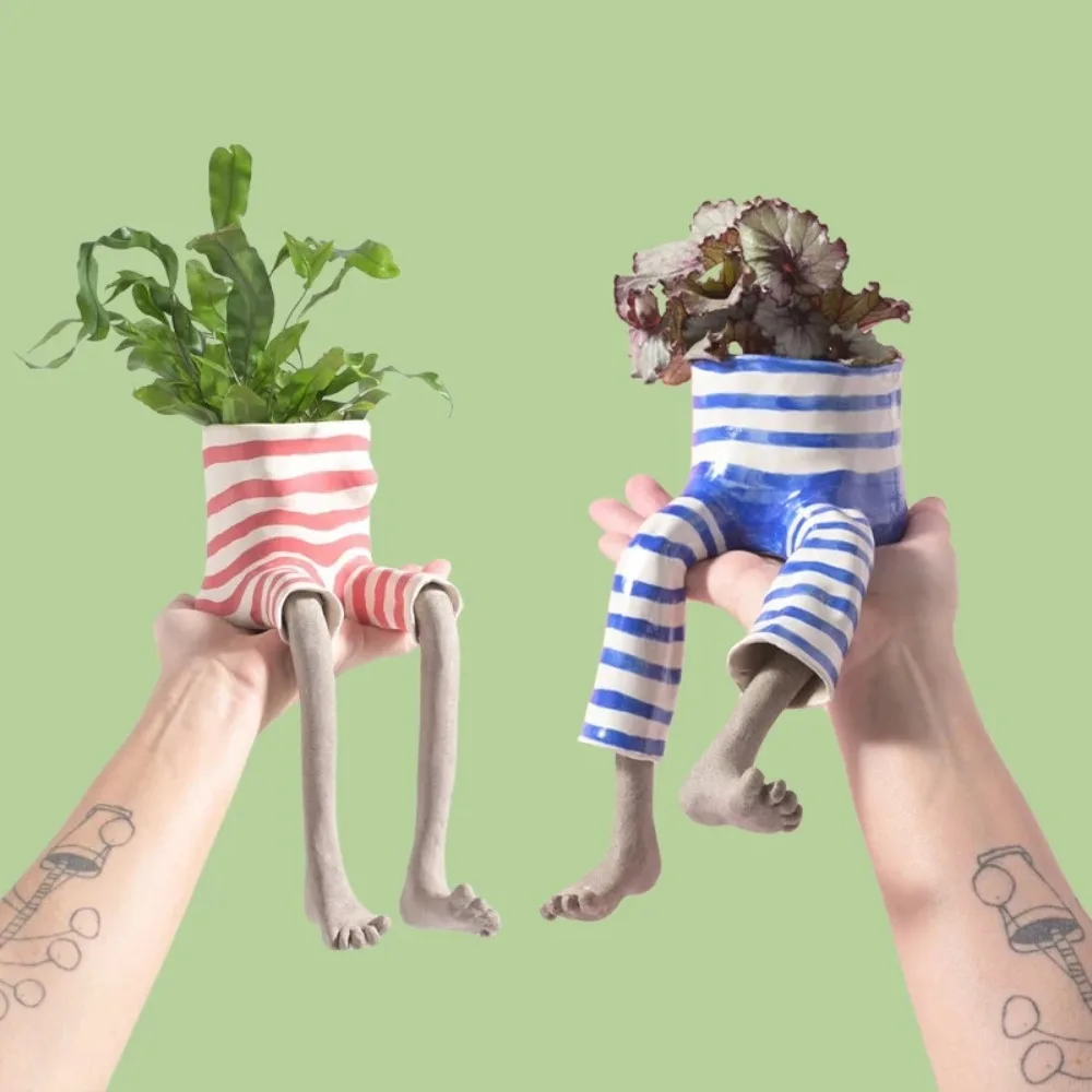 Fun Hanging Leg Ceramic Flower Pot, Cute Clothes-shaped Flower Pot, A Unique Gift for Plant Lovers, Home Shelf Decoration