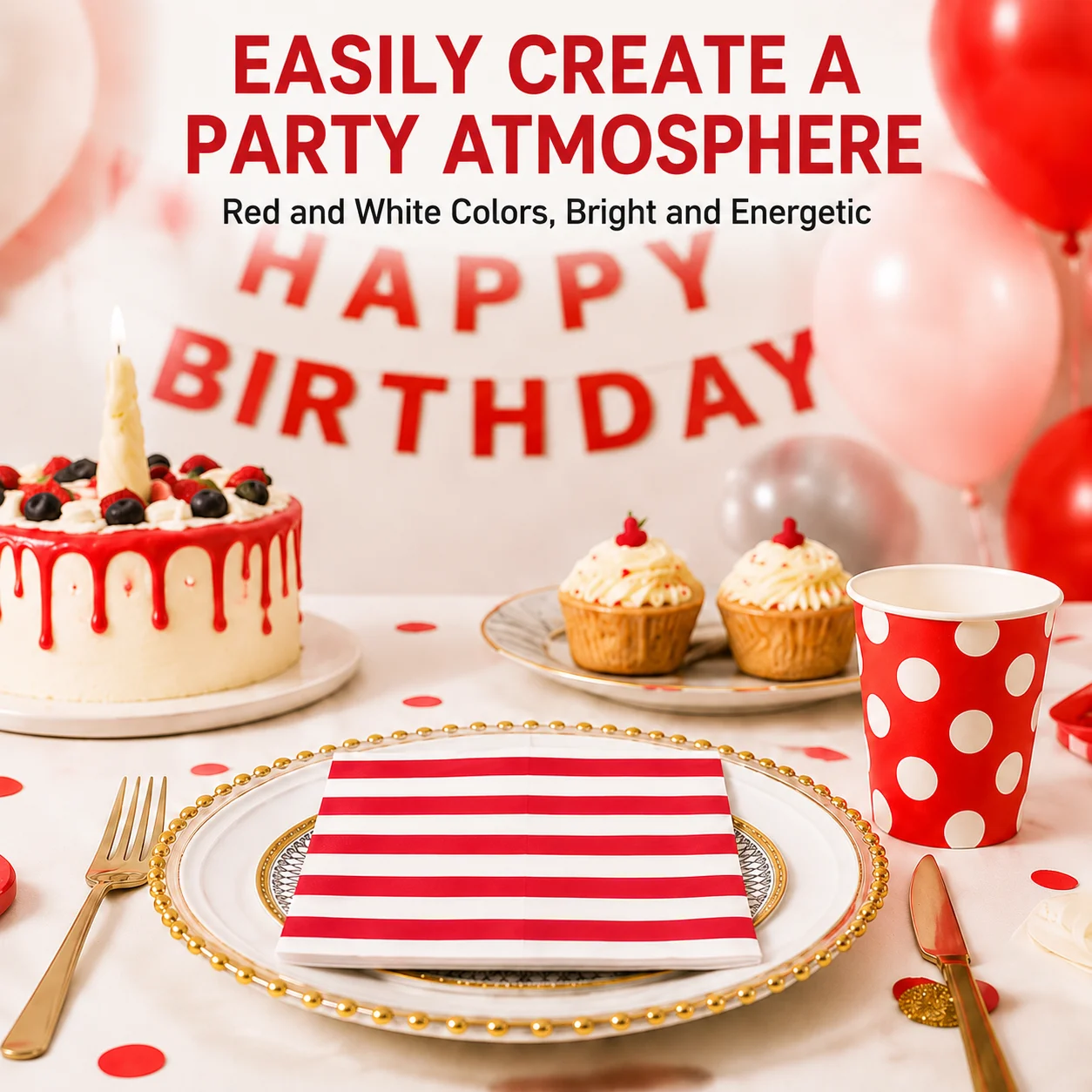 10/20Pcs Red White Striped Paper Napkins 33x33cm 2-Ply Party Napkins for Birthday Picnic Holiday Table Decoration