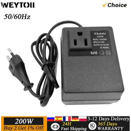 Convertidor de voltaje de 200W, transformador reductor de 220V a 110V, adaptador de viaje, inversor de enchufe UE/EE. UU./Reino Unido