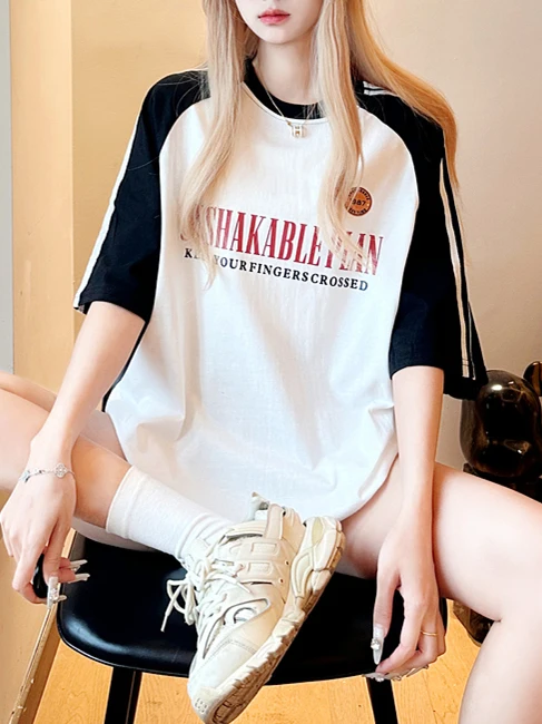 

Loose ort Sve Women's T-irt 2025 New plus Size Trendy Brand Summer European Print f Sve Top Comfortable Cotton B...