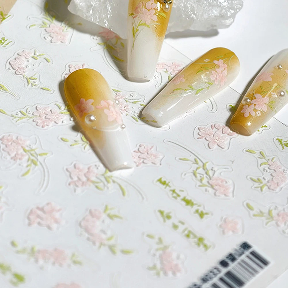 Kirschblüten, Krabapples, Pfirsichblüten, Frühlingsblume, Kamelie, Pfingstrose, Lilie, Tulpe, selbstklebender Nagelkunst-Aufkleber, Maniküre-Aufkleber