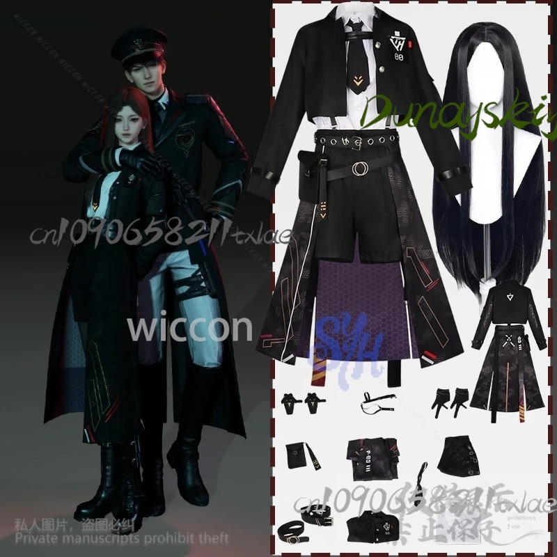 

Anime Game Love And Deepspace Cosplay Heroine Black Punk Coat Dress Nightbreaker Shadow Lolita Wigs Halloween Party Customized