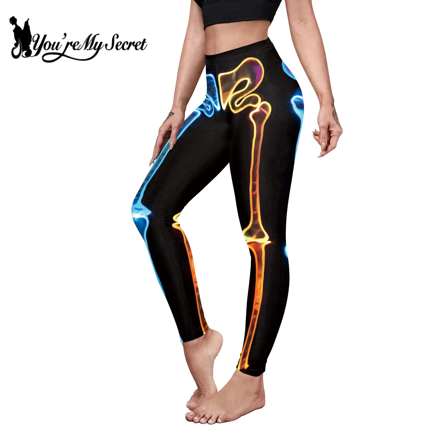 [أنت سري] النساء طماق الشرير نمط بنطلون مضحك نحيل اليوغا السراويل ثلاثية الأبعاد الطباعة الهيكل العظمي طماق ملابس مرنة غير رسمية