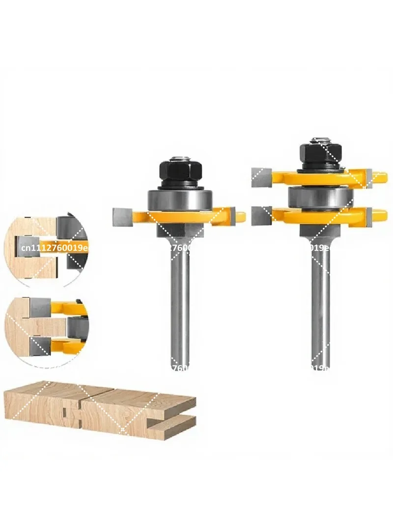 2Pcs 6mm Shank Joint Assembly Router Bit Set Tongue & Groove T-Slot Milling Cutter for Woodwork Cutting