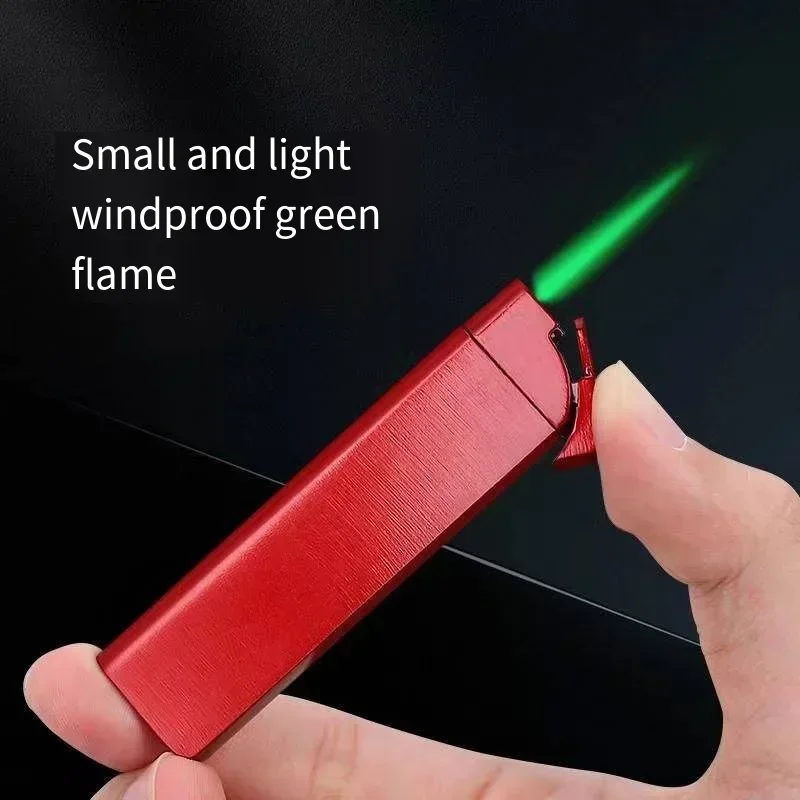 Metal Portable Inflatable Lighter Windproof Direct Spray Green Flame Igniter, Simple And Mini, Can be Placed in a Cigarette Box