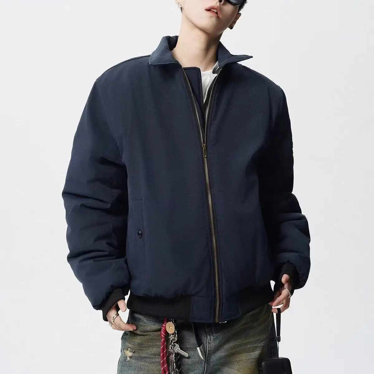 

Модный мужской джерт размера 300, свободный цвет, 2024, осень-зима, Гонконг, ретро, повседневная, универсальная, на молнии, J...