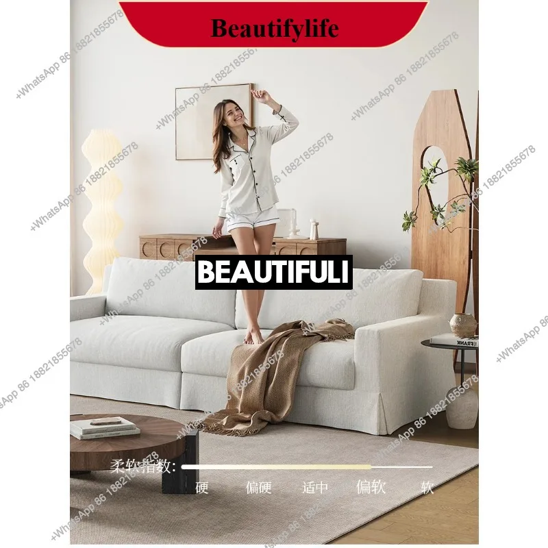 

Q178 new French cream skirt fabric straight linen sofa removable sofa