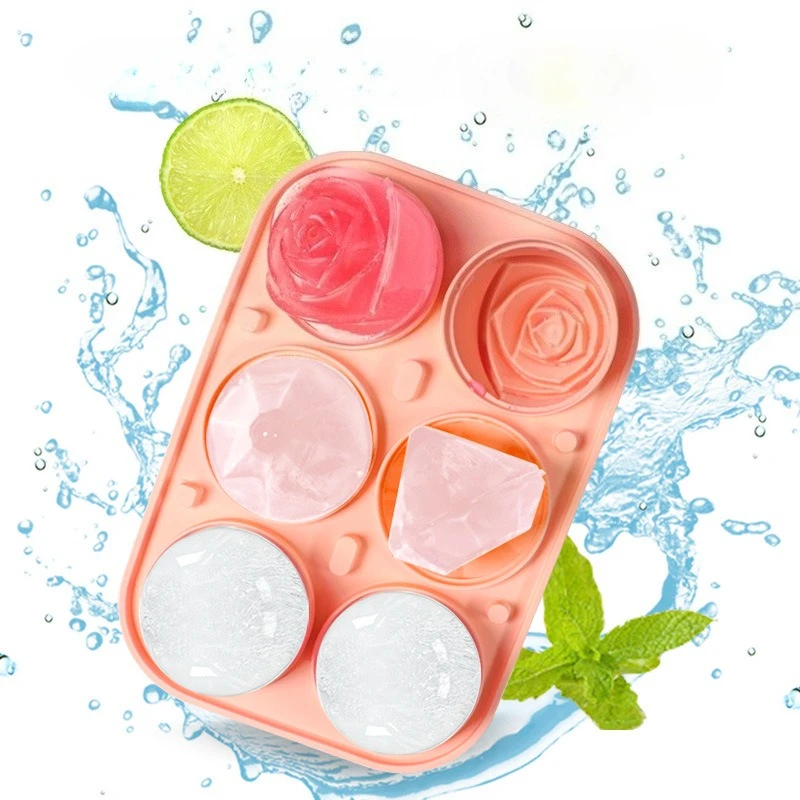 6 Grid Rose Ball Ice Cube Tray DIY Diamond Ice Cube Maker Box For Whiskey Cocktails Homemade Freezer Drinks Chilled Ice Mold