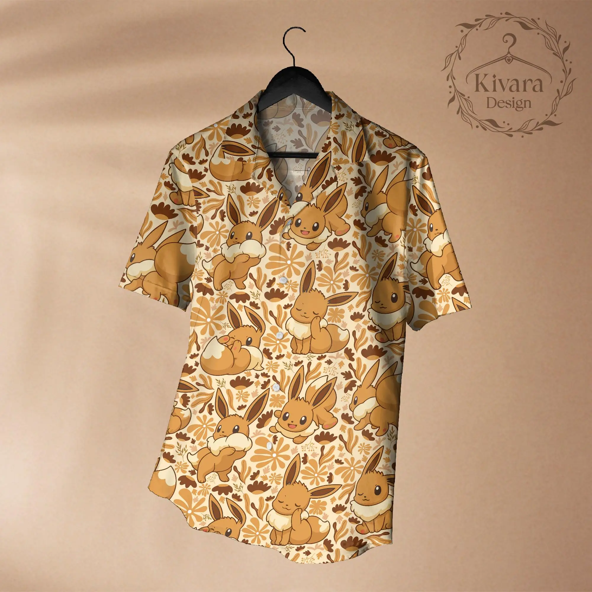 Eevee Hawaiian Shirt Pokémon Anime graphic T-shirt Summer Sports Leisure Men's T-Shirt Children's Clothing Tee Y2k Woman ﻿