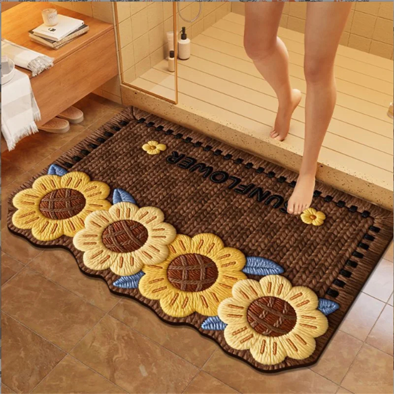 Retro Flower Diatomaceous Earth Floor Mat 40x60cm Quick-Drying Water Absorbent Non-Slip Bathroom Entrance Home Foot Pad