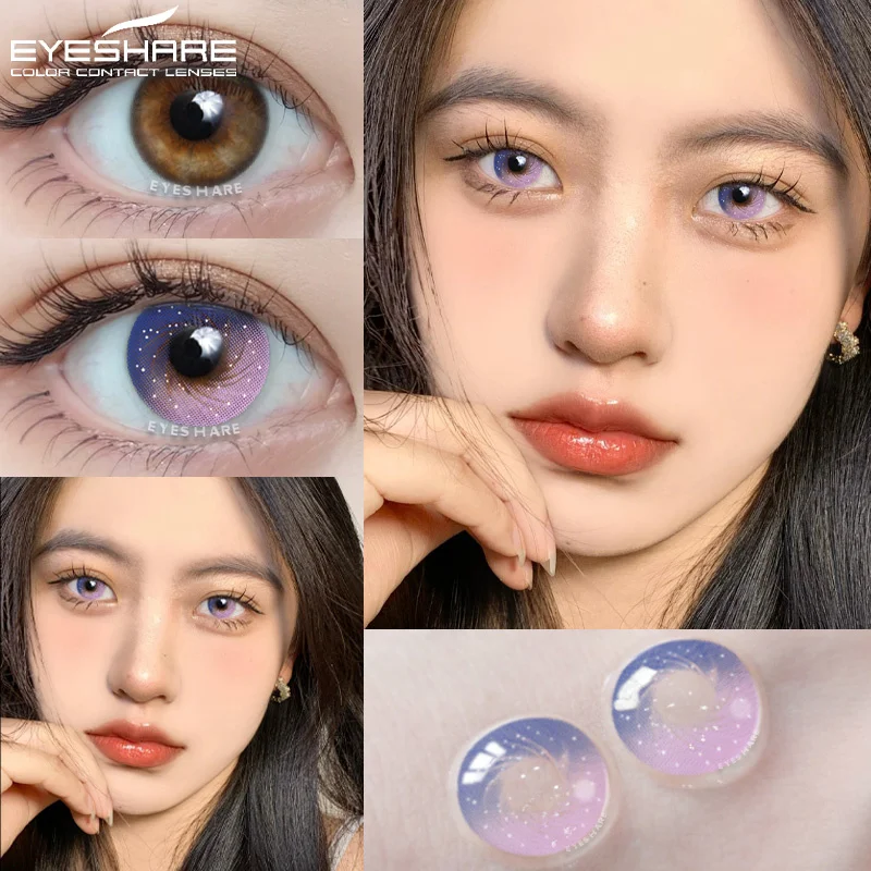 EYESHARE 1 Pair Colorcon Color Contact Lenses for Eyes Natural Brown Contacts Lenses Yearly Blue Eyes Lens Purple Colored Lens