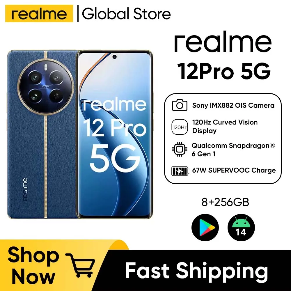 realme 12 Pro 5G Smartphone 8GB+256GB 32MP Telephoto Portrait Camera Sony IMX882 OIS Camera Snapdragon® 6 Gen 1 Processor