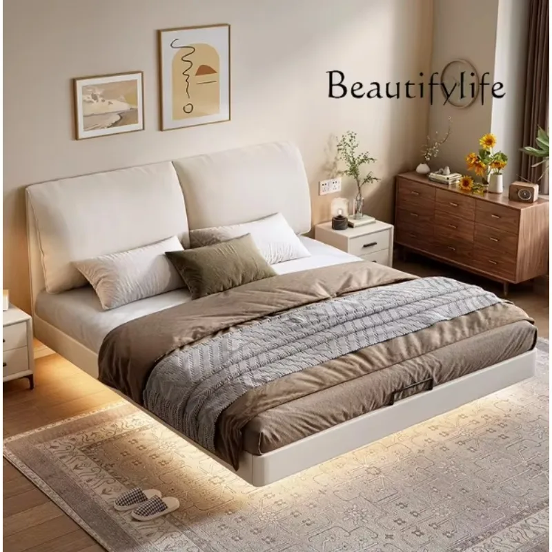 Jj Elephant Ear Suspension Bed Small Apartment Thin Bedside Master Bedroom Large Bed All Solid Wood Soft Bag Bed Customization
