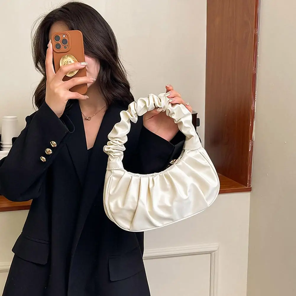 Fashion Pleated PU Cloud Handlebags for Women Leisure Armpit Shoulder Bags Dumpling Handbag Female Shopping Hand Bags