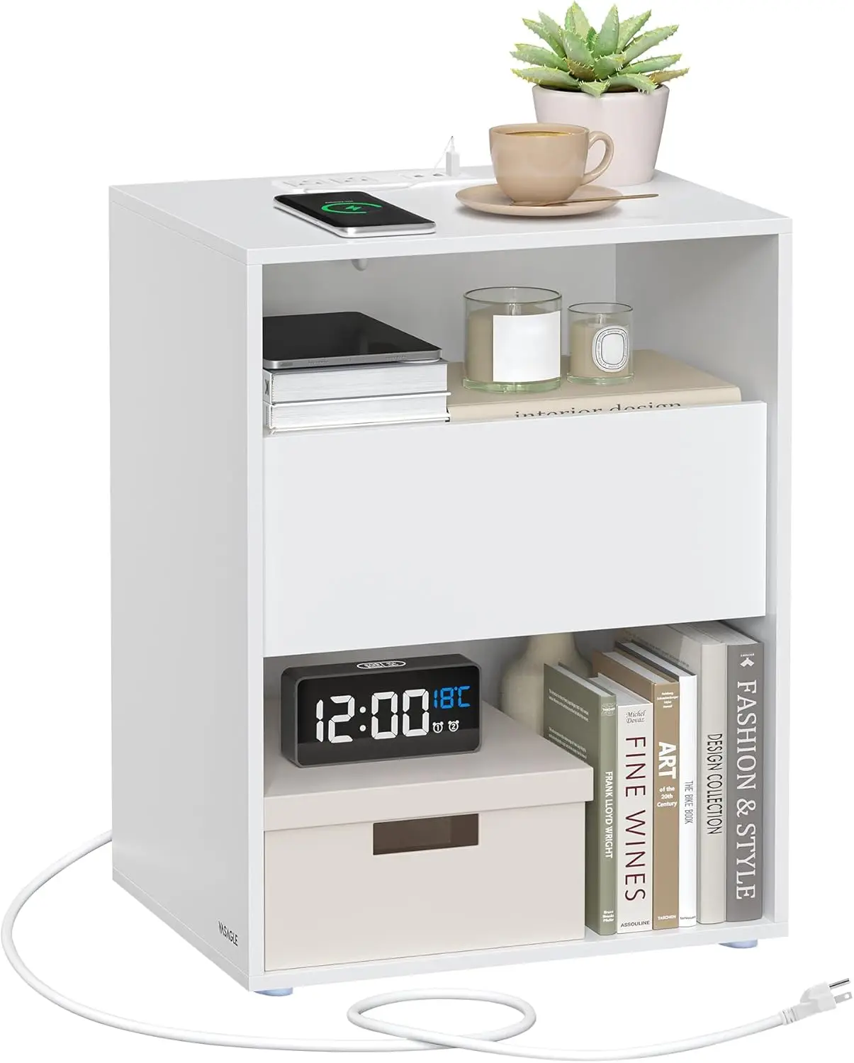 Superfast Toolless Assembly, Nightstand, Bedside Table with Charging Station, Side Table, End Table, Modern Minimalist