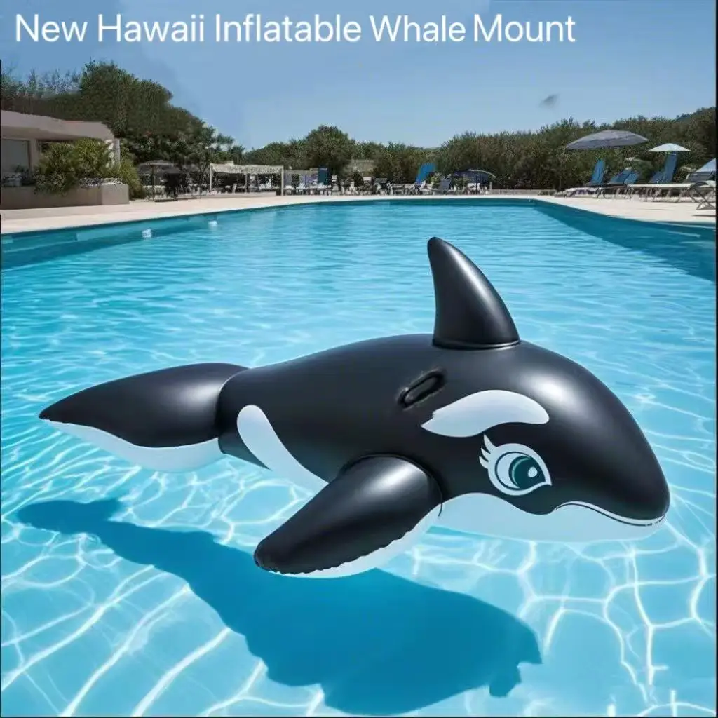 

Large Black Whale Inflatable Float Row Kids PVC Swimming Pool Party Toys Summer Hawaii Children's Water Decor Riding Chair Gift