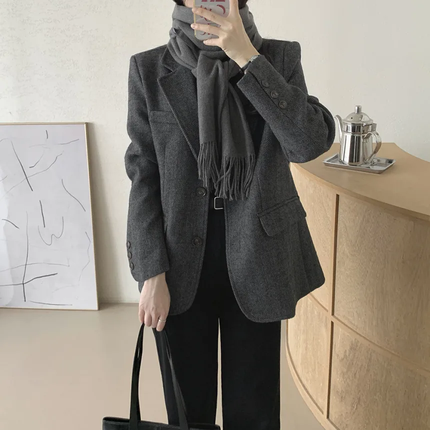 

Женское шерстяное пальто, шикарное осенне-зимнее новое твидовое пальто в стиле ретро на одной пуговице, наклонное длинное пальто све