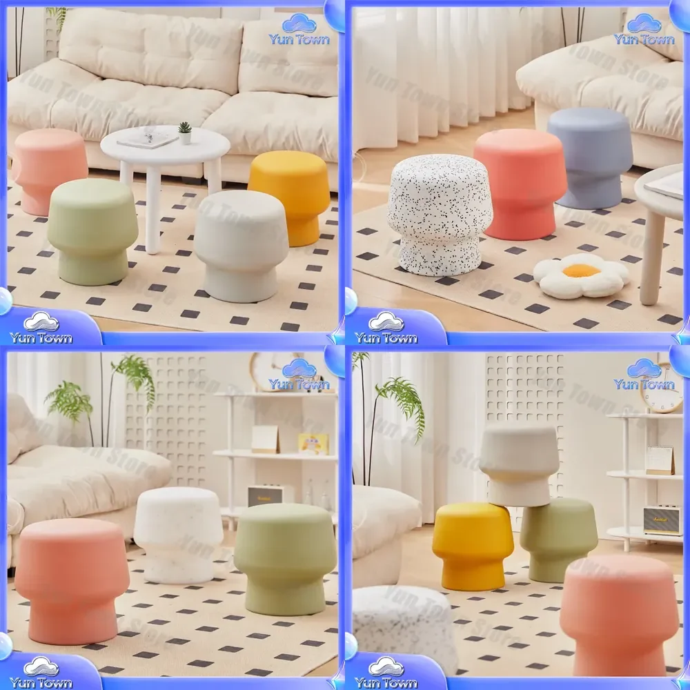 Cream Wind Plastic Stool for Nordic Low Coffee Table Stool for Living Room Sofa Mushroom Stool for Household Simple Door Shoe