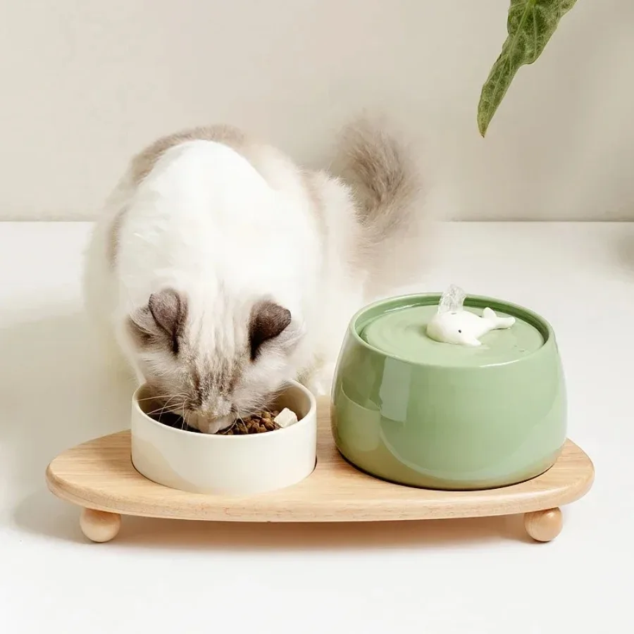Fuente agua cerámica para gatos, comeros agua para mascotas, filtración circulación automática, dispensador agu