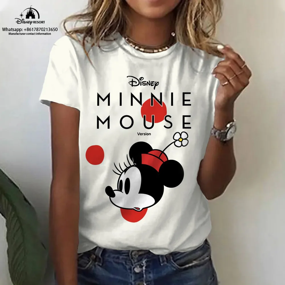 Mickey Minnie Cartoon Muster Frauen Kurzarm T-Shirt Sommerkleid ung Mode Damen Tops niedlichen Kurzarm bedruckten T-Shirt