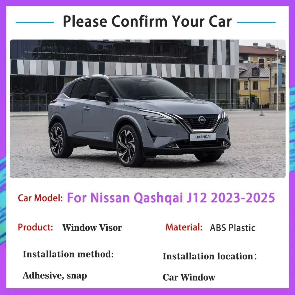 Car Window Visors For Nissan Qashqai J12 2023 2024 2025 4PCS Waterproof Wind Rain Visor Deflector Shade Shelter Auto Accessories