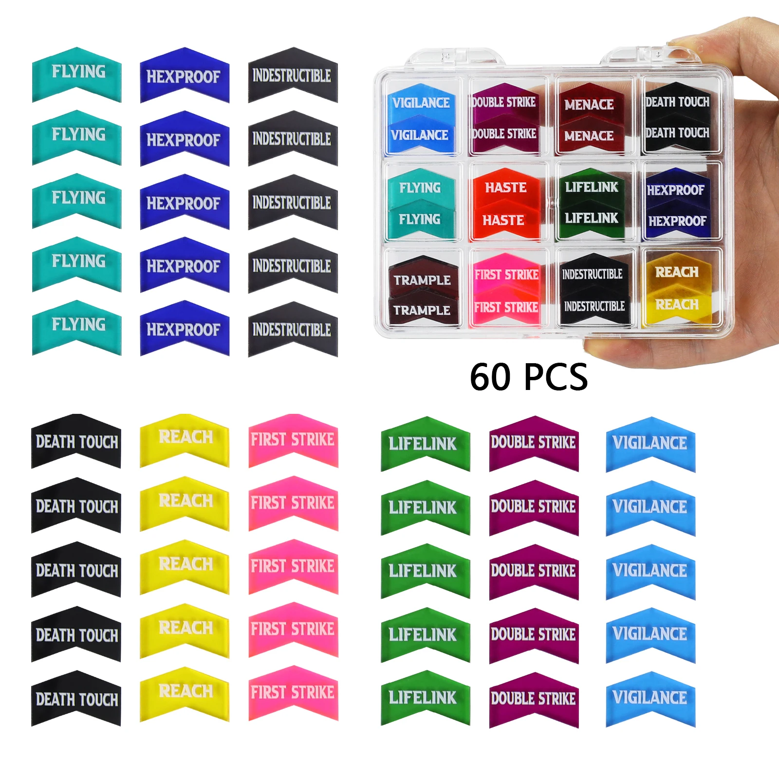 60PCS MTG Keyword Counters Set 12 Ability Types Tokens for Magic The Gathering, Pokémon TCG, 12 Colors with Storage Box,Premium