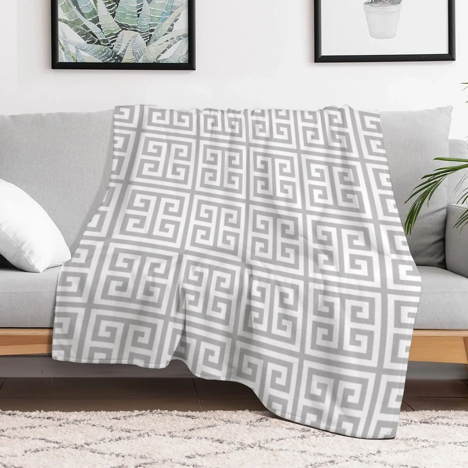 Greek Key Silver Gray And White Pattern Throw Blanket cosplay anime Thins Summer Blankets