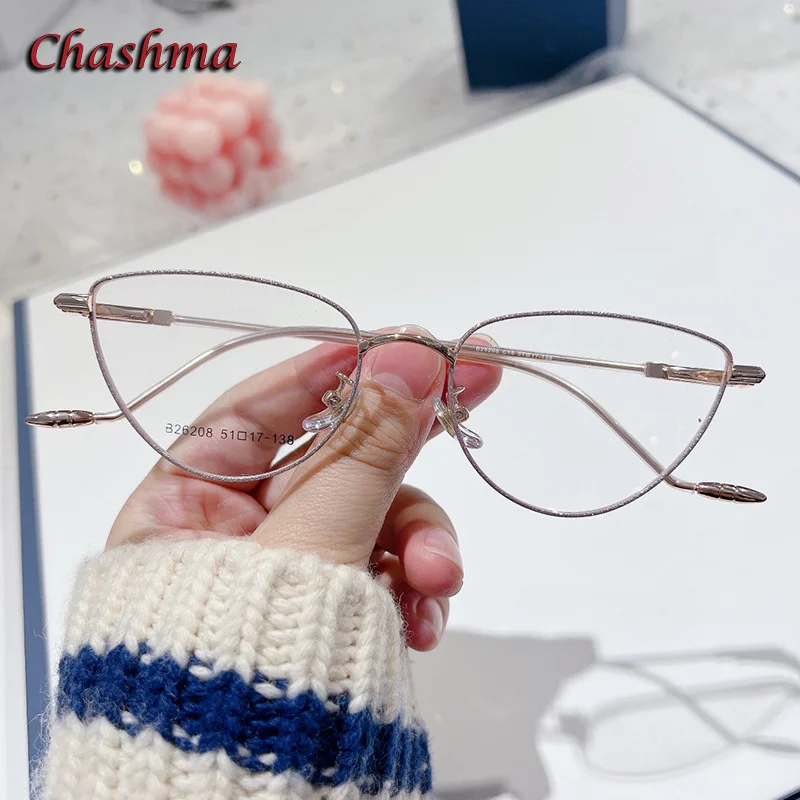 

Chashma Women Optical Spring Hinge Frame Glitter Reading Eyeglasses Cat Eye RX Lenses Eyewear Spectacles for Female