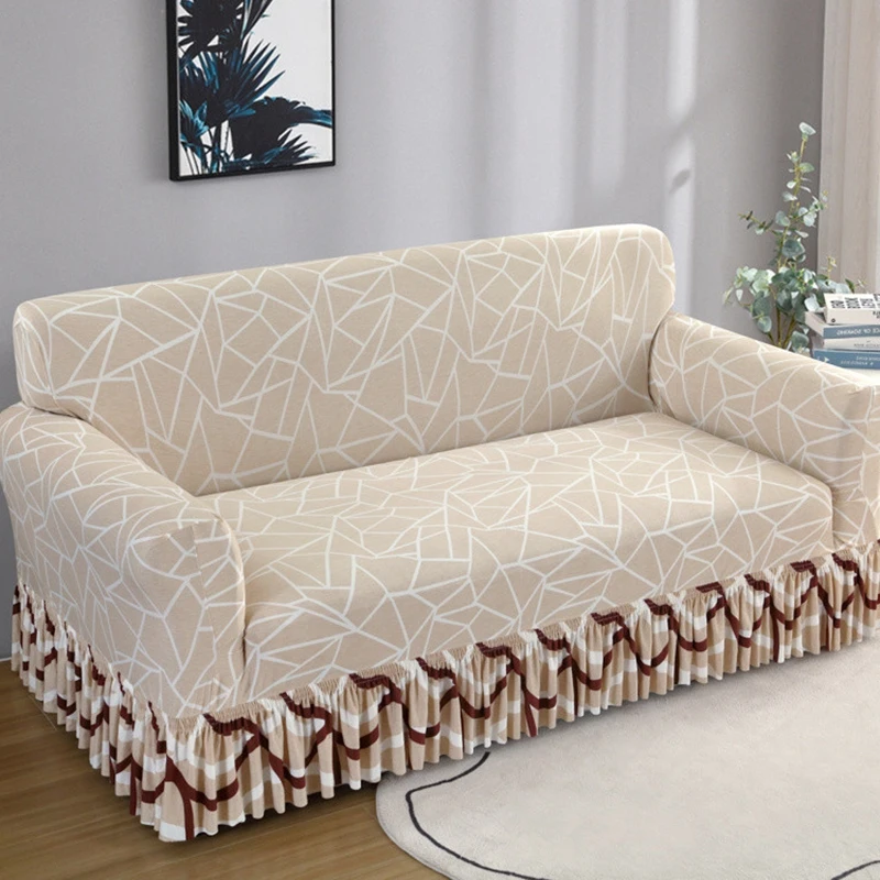 1pcs Stretch Print Sofa Cover With Skirt Elastic Sofa Armchair Cover 1/2/3/4-Seater Couch Slipcovers