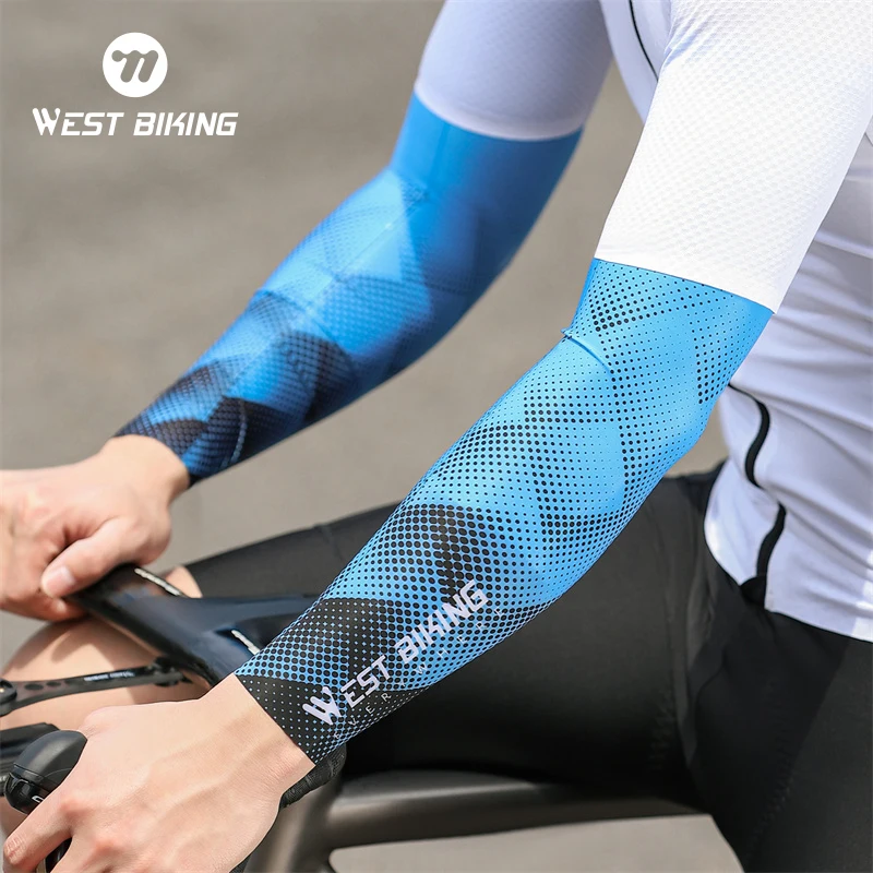 WEST BIKING Cycling Sleeves Ice Silk High Elastic Men Women Sports Arm Cover UPF50+ Anti-UV Sunscreen Breathable Arm Protector