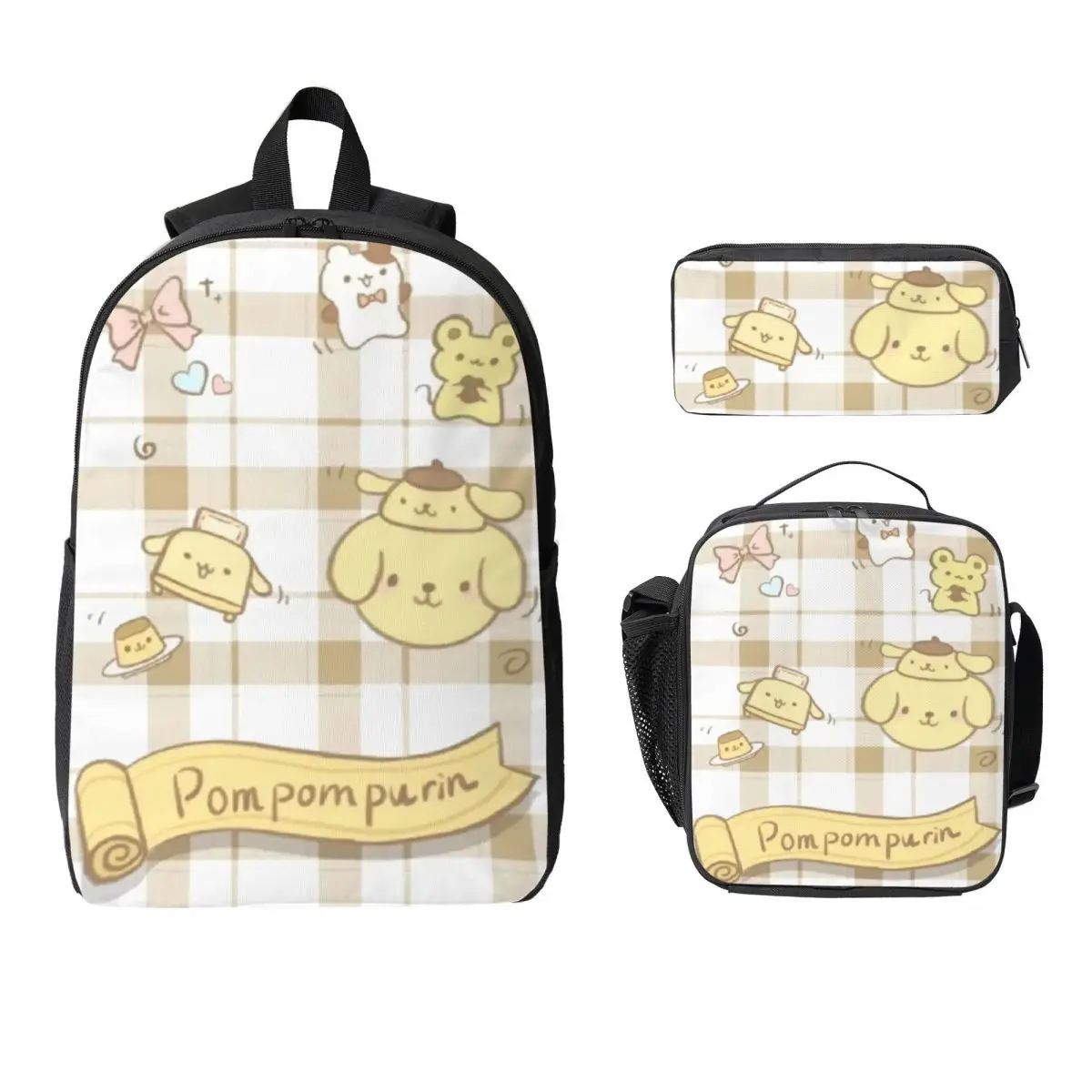 

Pom Pom Purin Sanrio Backpack Student Boys Girls BookBag School Bag Computer Shoulder Bags 3ps Insulated Lunch Bag Pencil Case