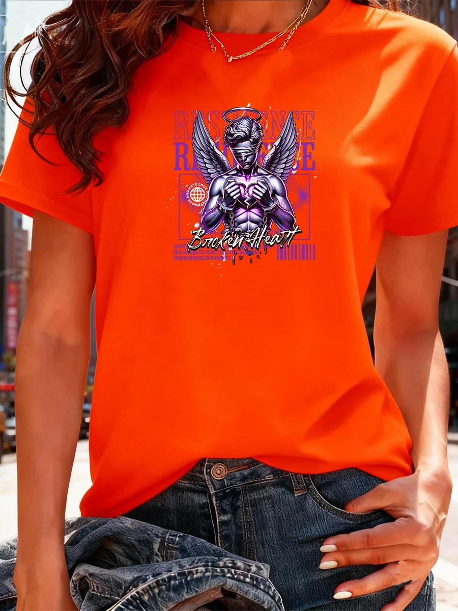 تي شيرت أسود قصير الأكمام مع طباعة جرافيك "القلب المكسور" - قميص كاجوال عصري على طراز ملابس الشارع #5