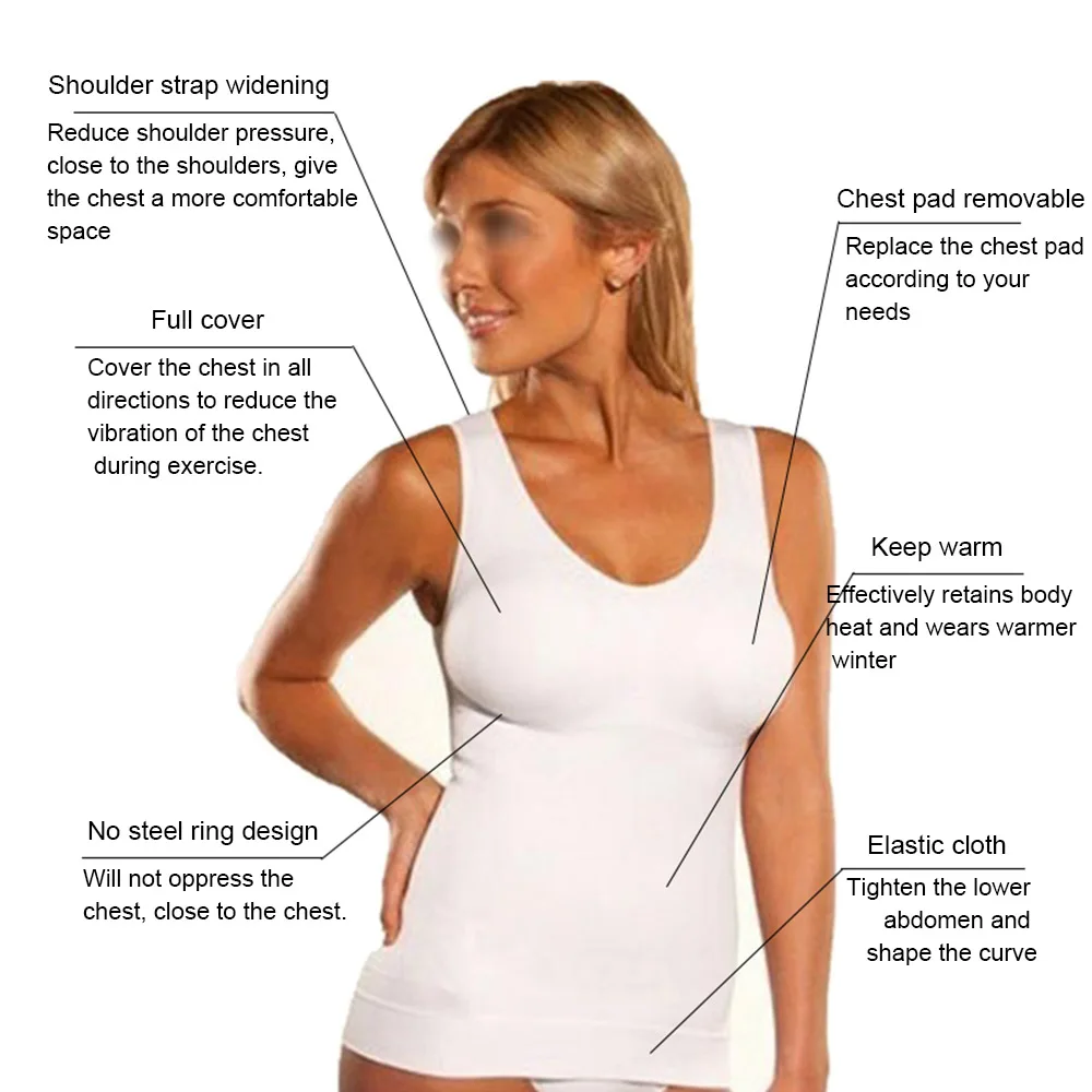 Women Shapewear Tank Tops Fitness Slimming Camisole Underwear Stretch Vest with Removable Pad Vest