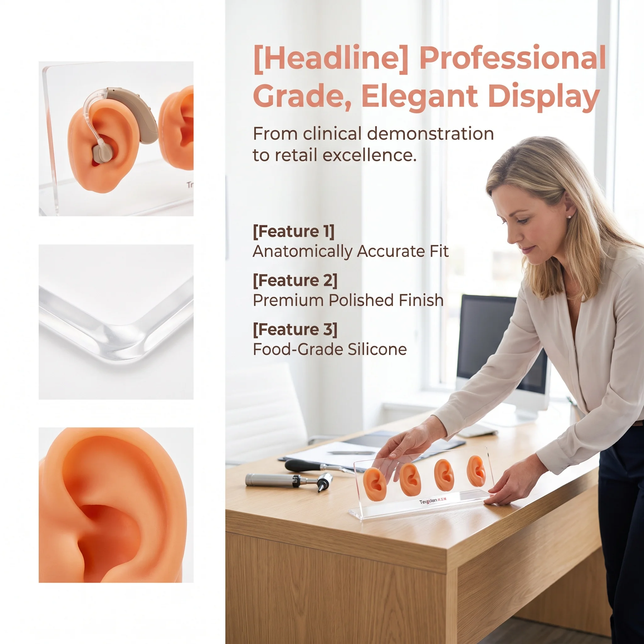 Soundlink Acrylic Head Shape Display Stand With Silicone Ear Model For Hearing Aids IEM Earphones  Sample Exhibition Audiology
