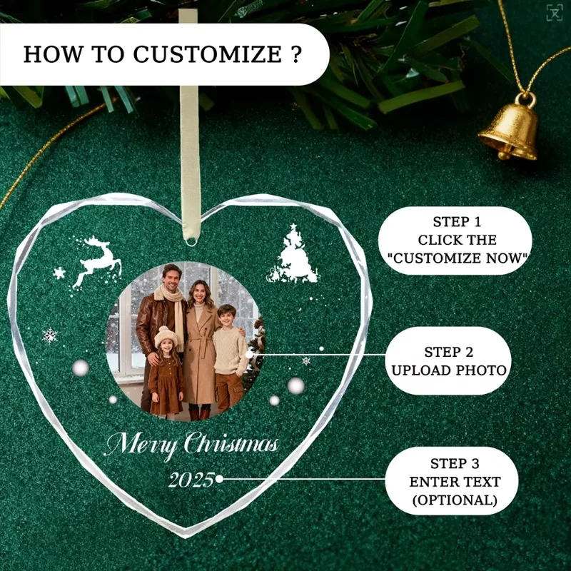 Personalized Christmas Ornament,Custom Photo&Name Crystal , First Christmas Keepsake Gift For Couples Family, Xmas Tree Decor
