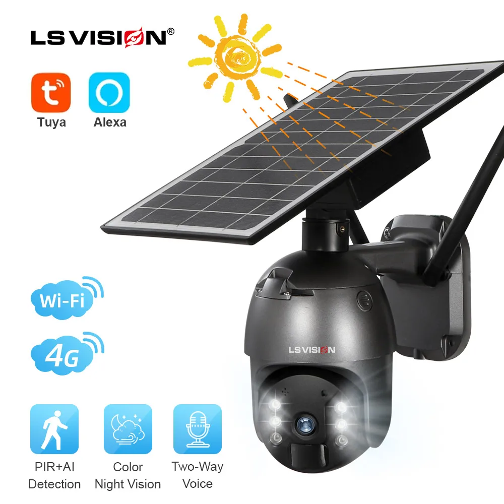 

LS VISION 4MP Outdoor wireless 4g wifi sim solar power camera CCTV security camera PIR low power solar camera