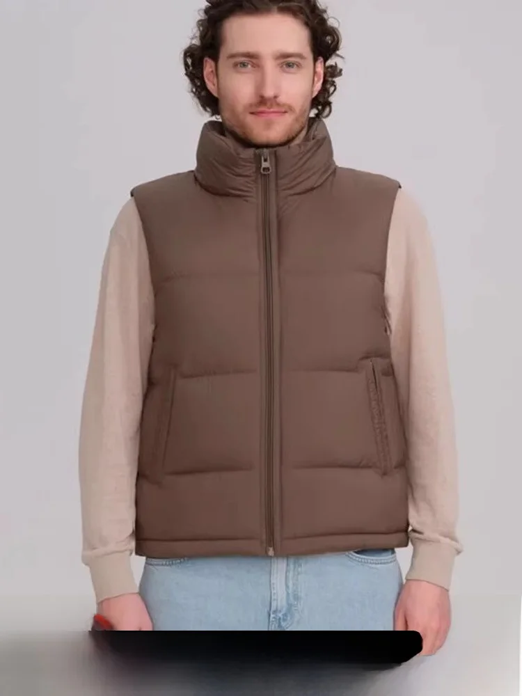 

Highly Fluffy 90 Du down Vest Men's Outdoor Autumn Winter Warm Waterproof Stand Collar Jaet Loose Fit Youth Zipper Pure C...