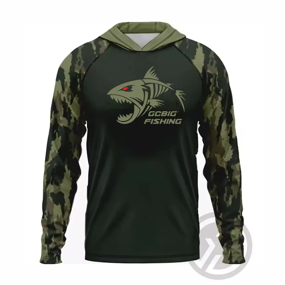 Fishing Hoodie T-shirts Men Long Sleeve Anti-Uv Sun Protection Hoodies Face Mask Apparel Hunting Jungle Camouflage Sea Fishing