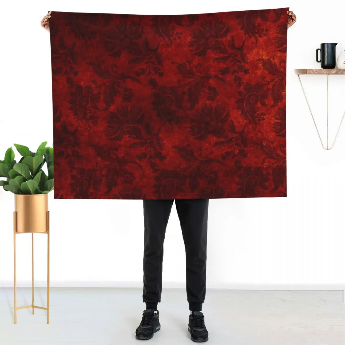 Red floral Gothic Velvet Damask Texture Throw Blanket Furry Furrys Sofa Throw Fashion Sofas Personalized Gift Blankets