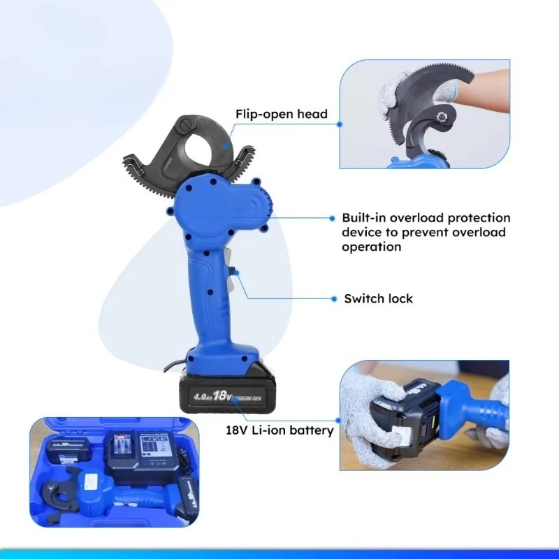 RC-54 Battery Ratchet Cable Cutter Cu/Al 18V 2.5kg Flip Head Ratchet Cutter Tool for Cu Al Cable