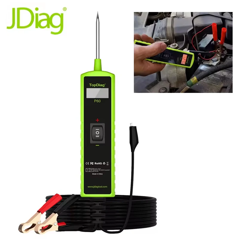 Jdiag P60 DC 6-30V Car Electrical System Tester Automotive Power Circuit Probe Tester 12V 24V Battery Teste Auto Diagnostic Tool
