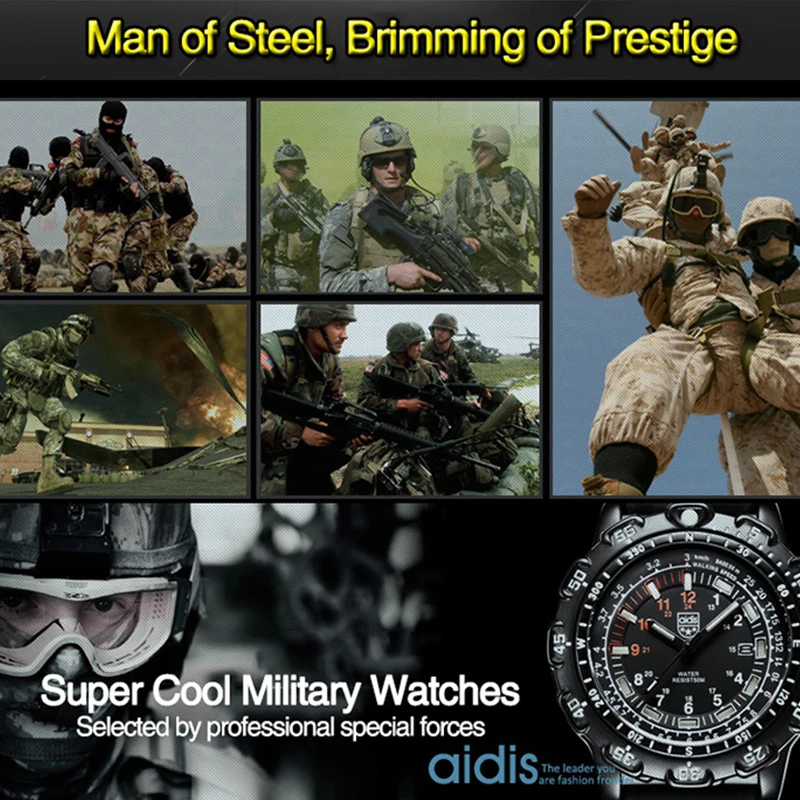 Addiesdive العسكرية رجل ساعة كوارتز الرياضة في الهواء الطلق مضيئة الأسود سيليكون ساعة اليد عادية 5ATM مقاوم للماء Relogio Masculino