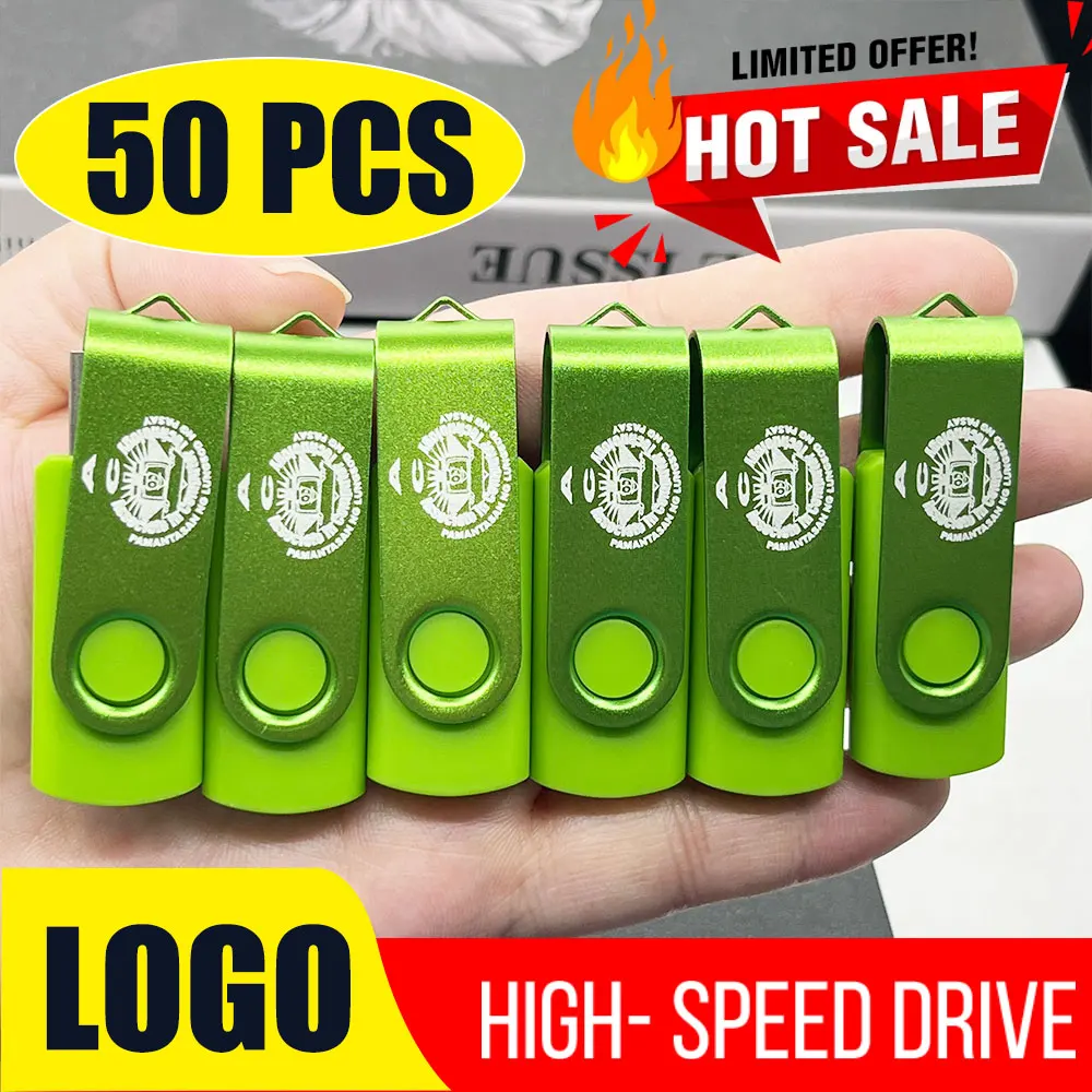 50PCS Lot USB Flash Drive Memory Stick Rotatable Pen Drive Storage Device Pendrive 64GB Free Custom Logo Business Gift 32GB