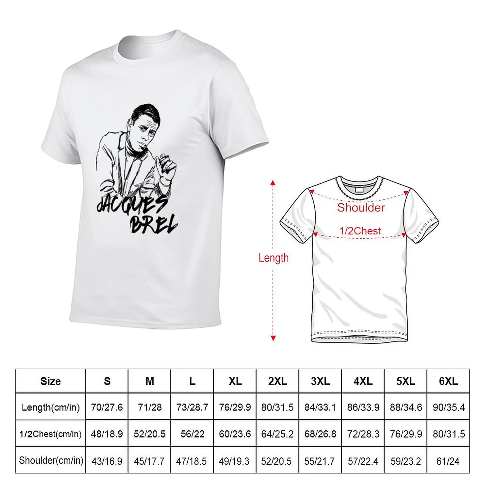 Jacques Brel T-Shirt Casual All Match Tee Shirt for Men