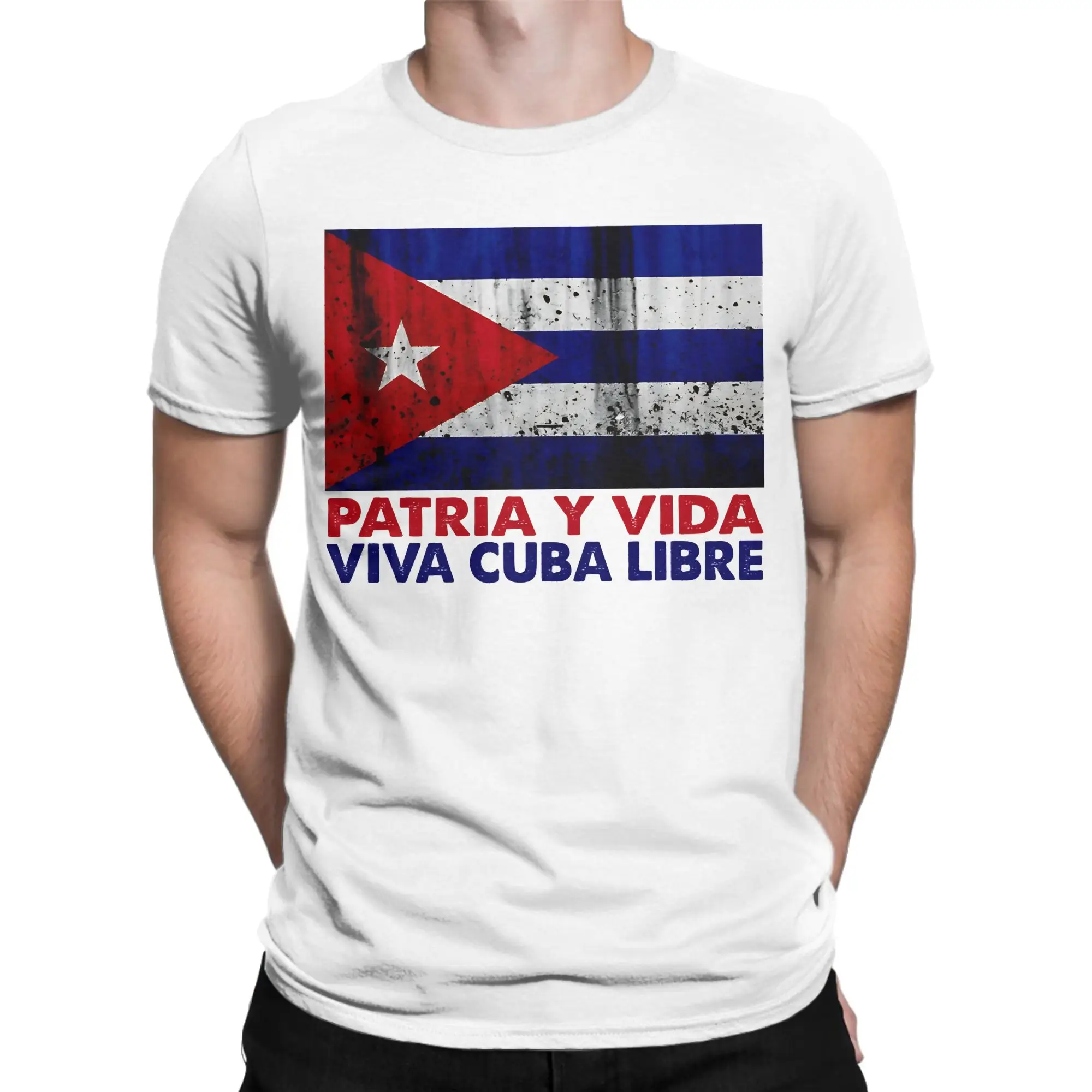 Print PATRIA Y VIDA   VIVA CUBA LIBRE trendy  T-Shirt For Men Women Crewneck Short Sleeve Tops Shirts  Cotton Summer Top Tee