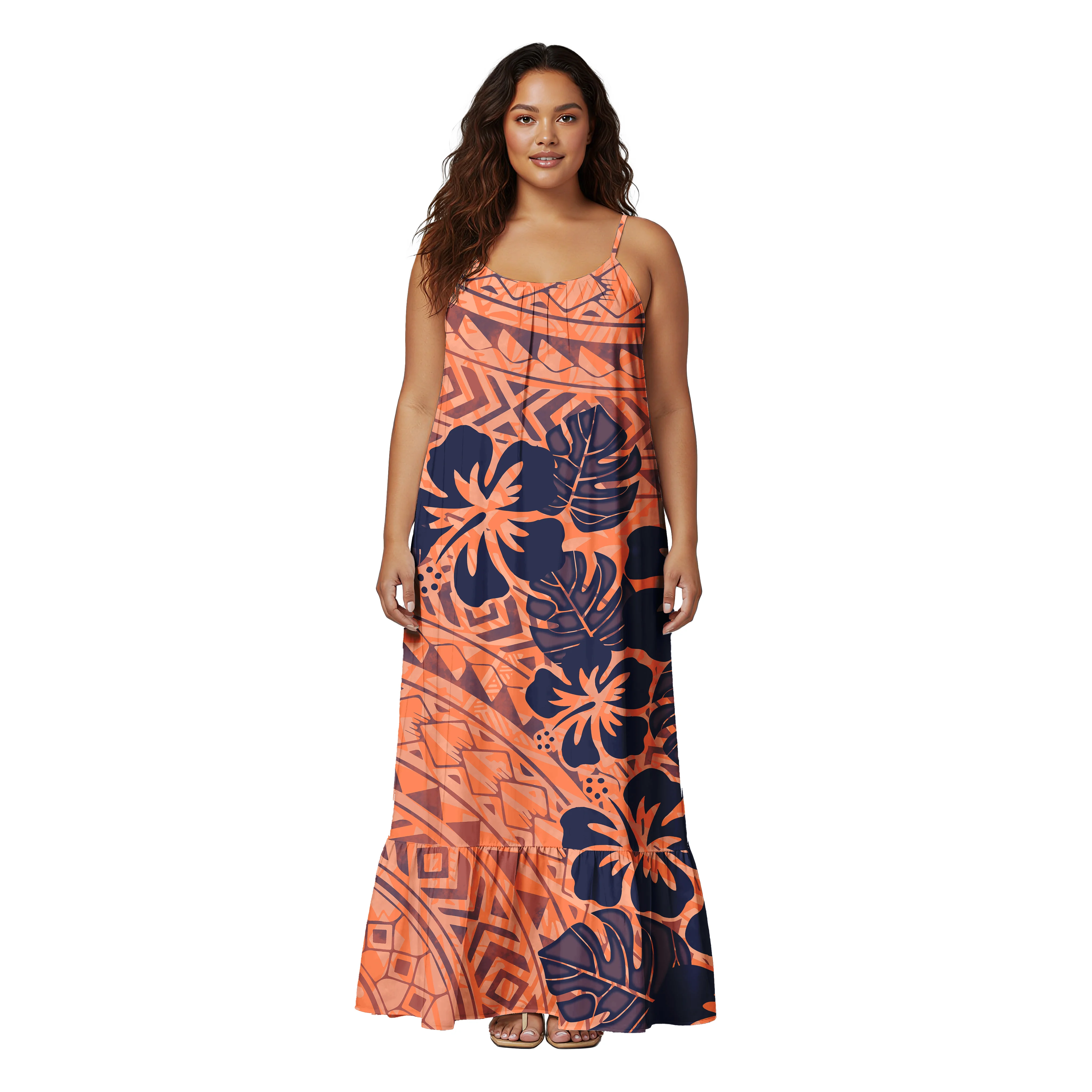 

Женская одежда с цветочным принтом на заказ, островное женское каскадное платье русалки, самоанское полинезийское женское платье с лямкой на шее, гавайское